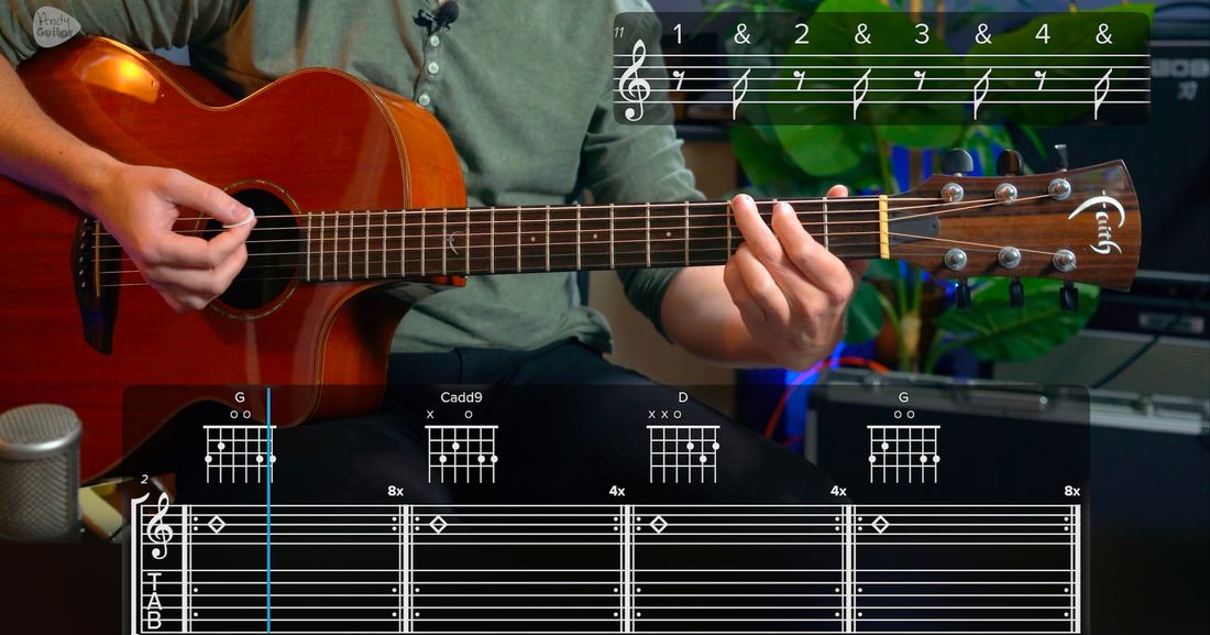 Strumming the Off Beat to a Drum Track | Andy Guitar