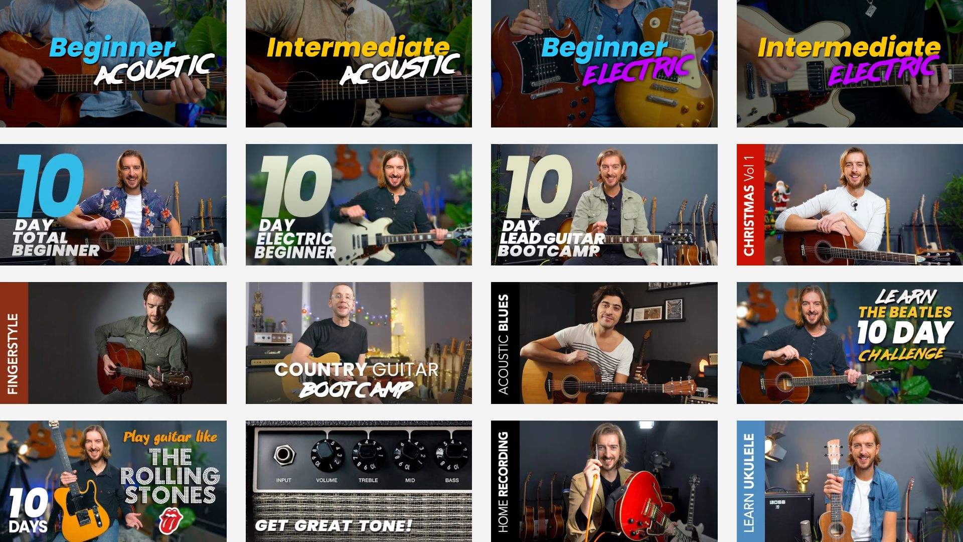 A show reel of Andy Guitar lesson images